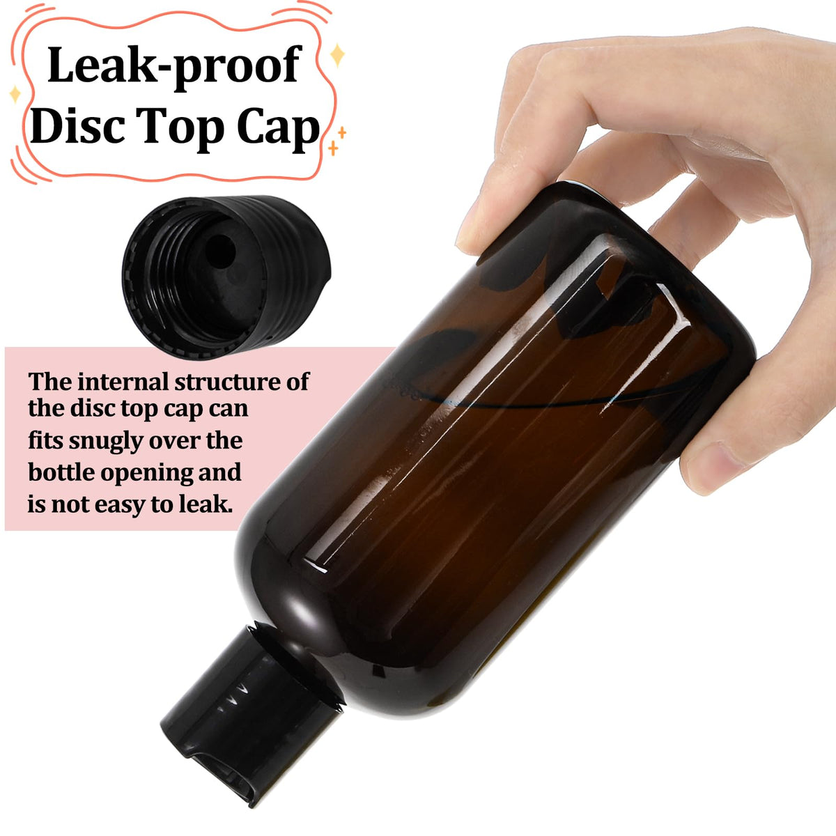 Bekith 8oz amber bottle with disc cap in travel kit.