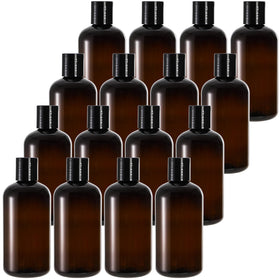 Bekith 8oz amber squeeze bottle with disc cap front view for travel storage.