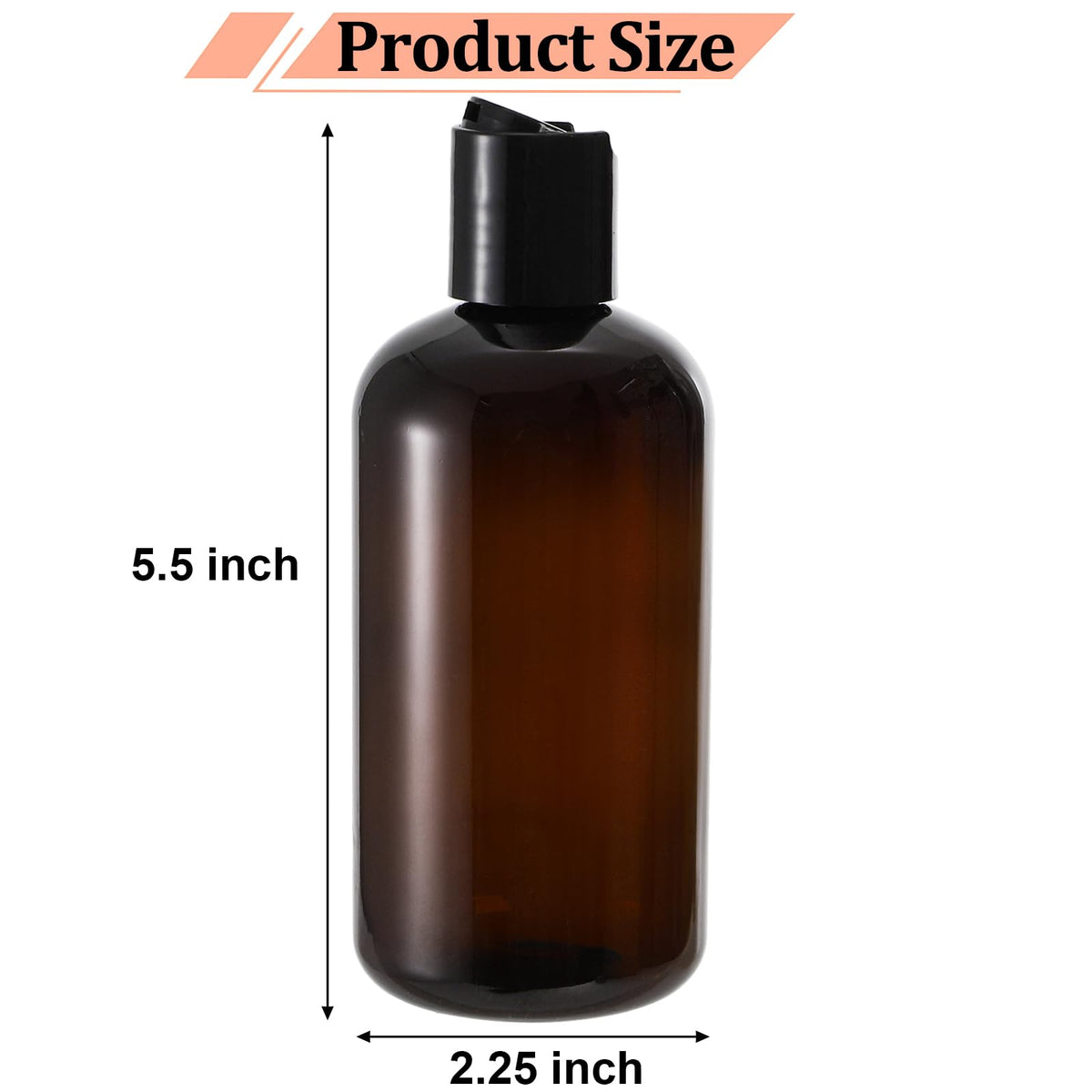Bekith 8oz amber bottle with disc cap top view, easy controlled dispensing.