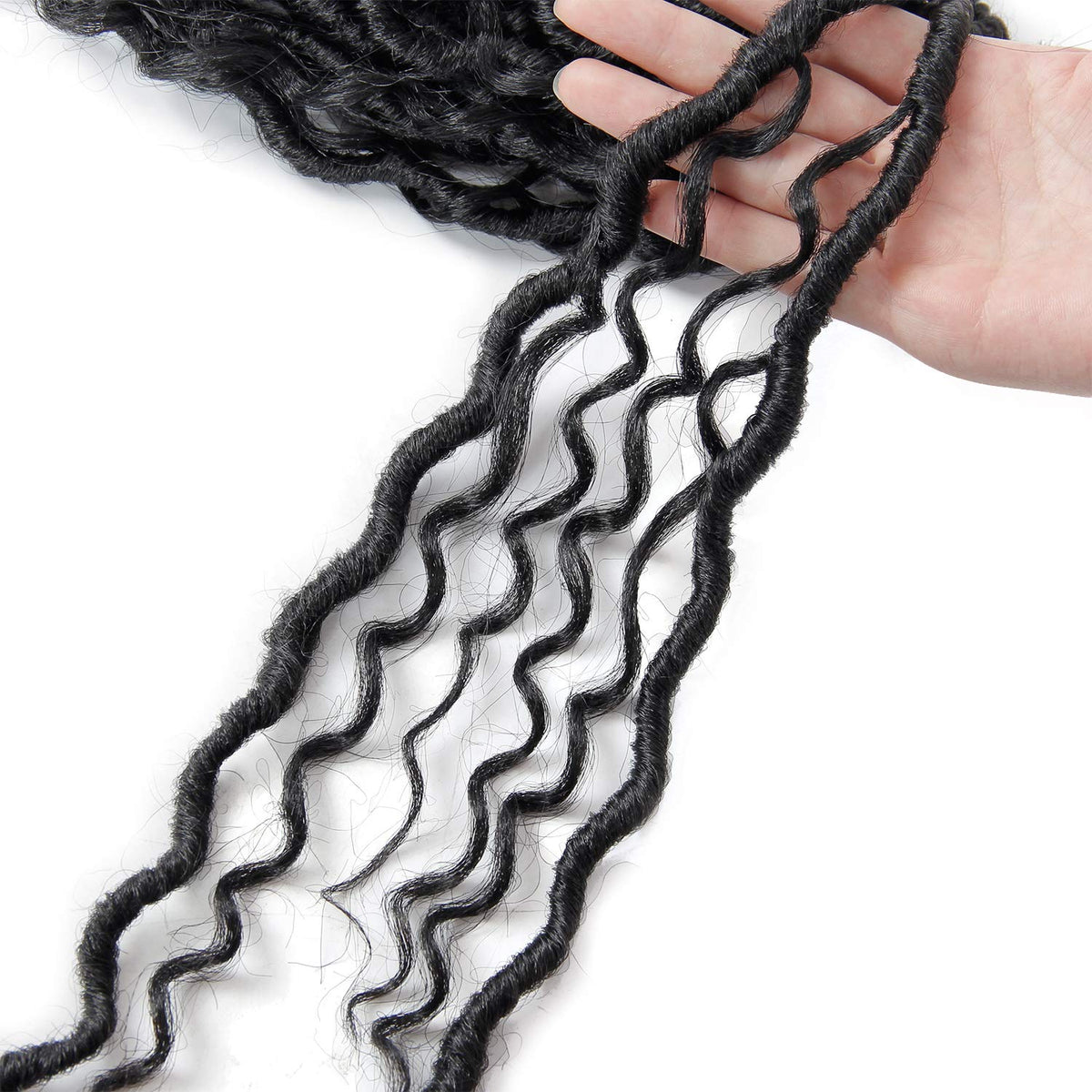 BEkjdiof Locs with 2-3 curls per strand for texture.