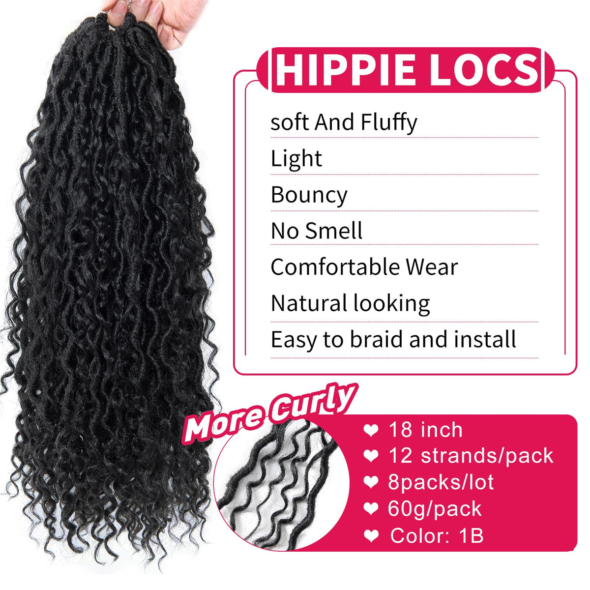 BEkjdiof Full-head 8-pack crochet hair for natural coverage.