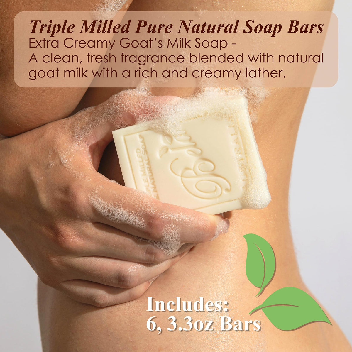 BELA goat milk soap pack with 12 bars shows premium French milled texture