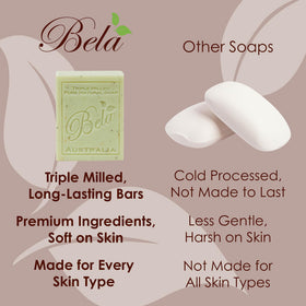 BELA organic shea butter goat milk soap highlights creamy formula