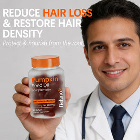 Belano's pumpkin seed oil softgels ingredients closeup with palmetto for hair health support