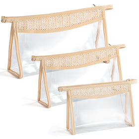 Belanttega clear cosmetic bag with transparent weave for easy item visibility.