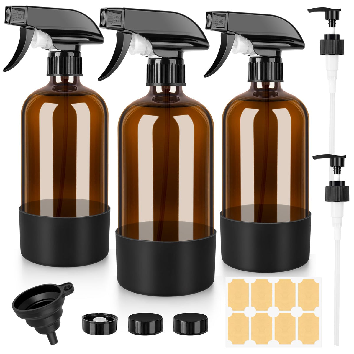 BELICOO amber glass spray bottle 500ml front view for essential oil protection and versatile use.