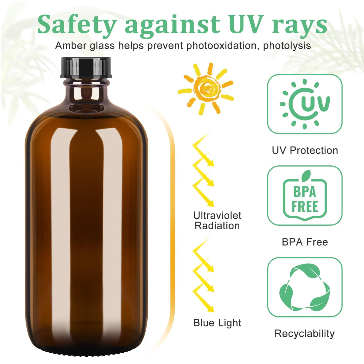 BELICOO glass bottle showing UV-protected contents for preserved formulas.