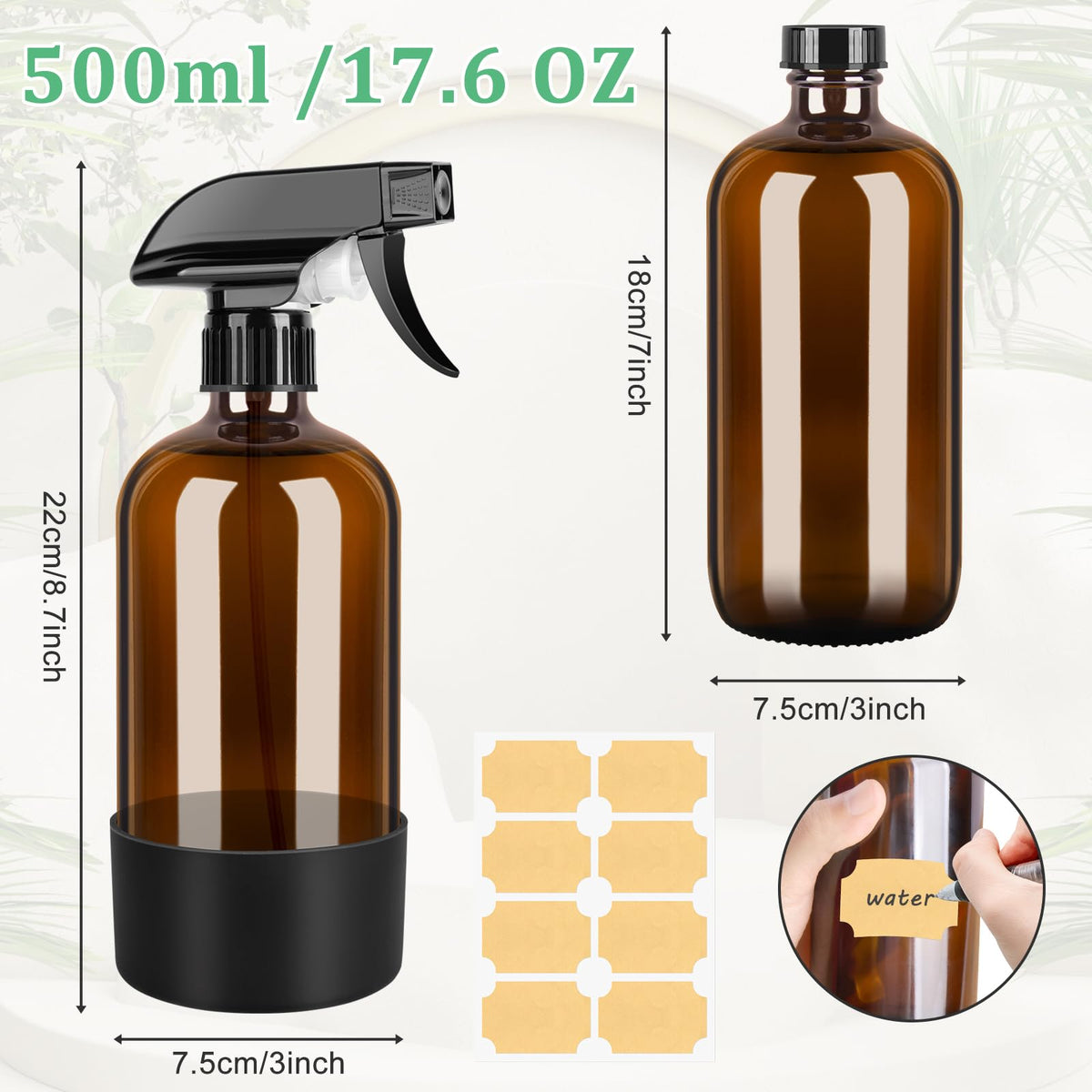 BELICOO amber glass spray bottle trigger nozzles for precise mist and stream applications.