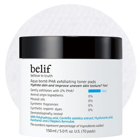 belif PHA 2% Toner Pads with embossed side for exfoliating and refining pores