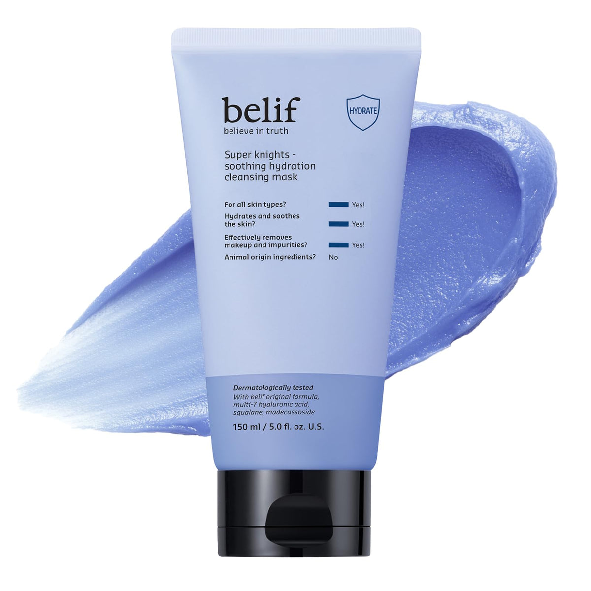 belif Super Knights bottle front shows calming hydration for dry sensitive skin.