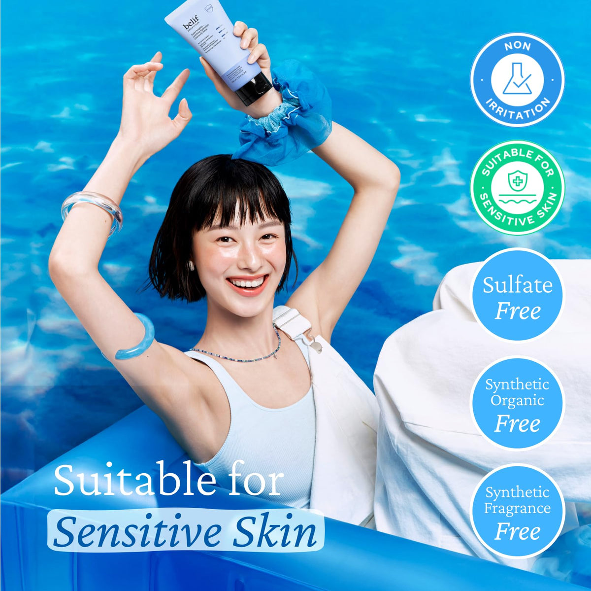 belif Super Knights gentle-lather rinse demonstrates cleanse without tightness.