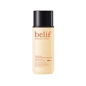 Belif Vitamin C Golden Glow Serum bottle close-up, highlighting radiant glow and hydration.