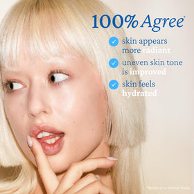 Belif Vitamin C Golden Glow Serum swatch showing micro-pearls on cheek.