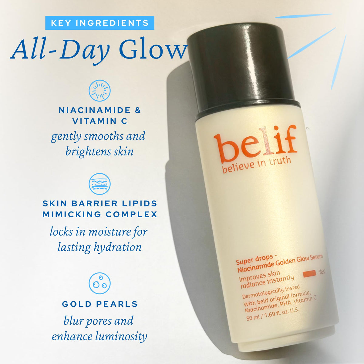 Belif Vitamin C Golden Glow Serum silky texture delivering dewy finish.