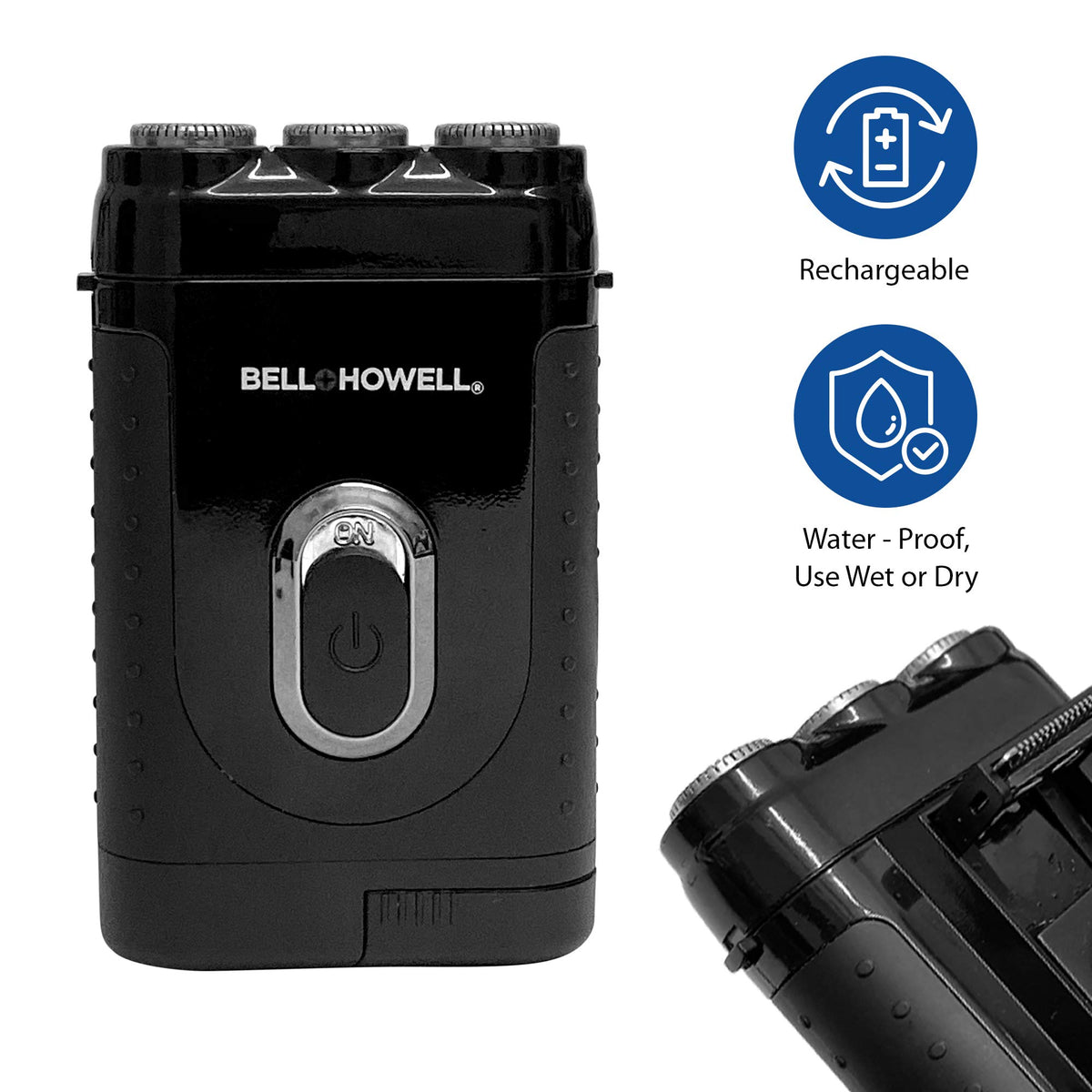 Bell+Howell Tac Shaver pop-up trimmer for precise moustache and sideburn shaping.