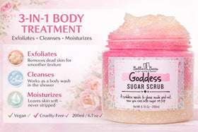 Close-up of sugar crystals in Bella and Bear Goddess Scrub for gentle buffing.