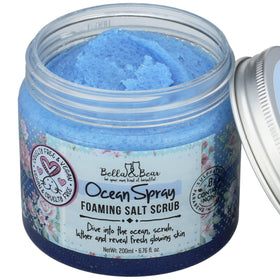 Jar of Bella & Bear Ocean Spray Scrub on sink, ready for pampering.