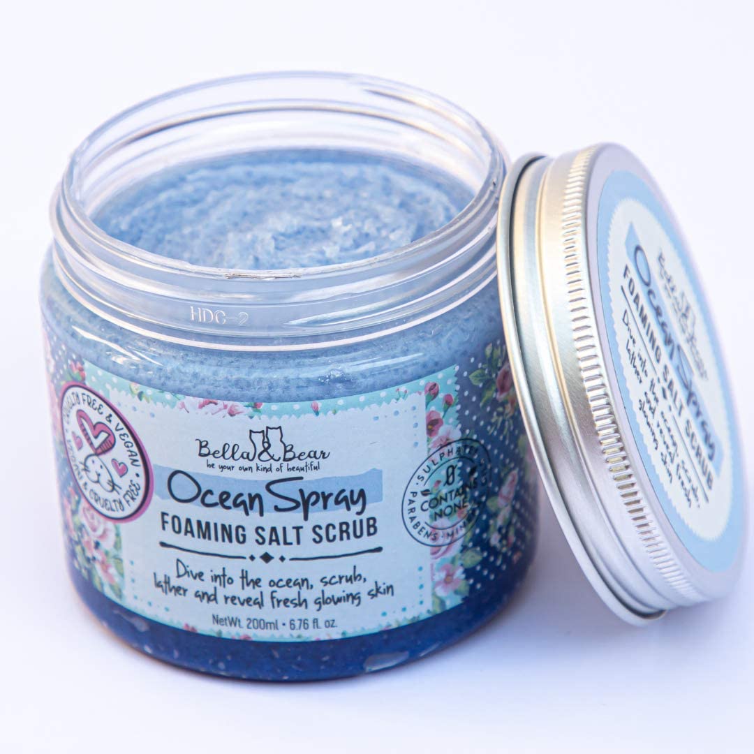 Aroma of Ocean Spray Scrub fills the bathroom for an energizing start.