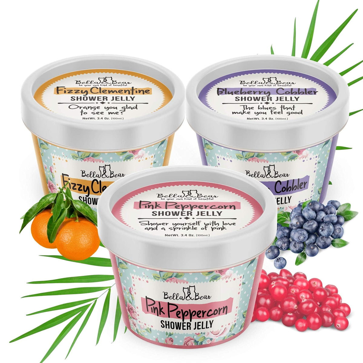 Bella and Bear Blueberry Cobbler scent, colorful jars ready as a gift.
