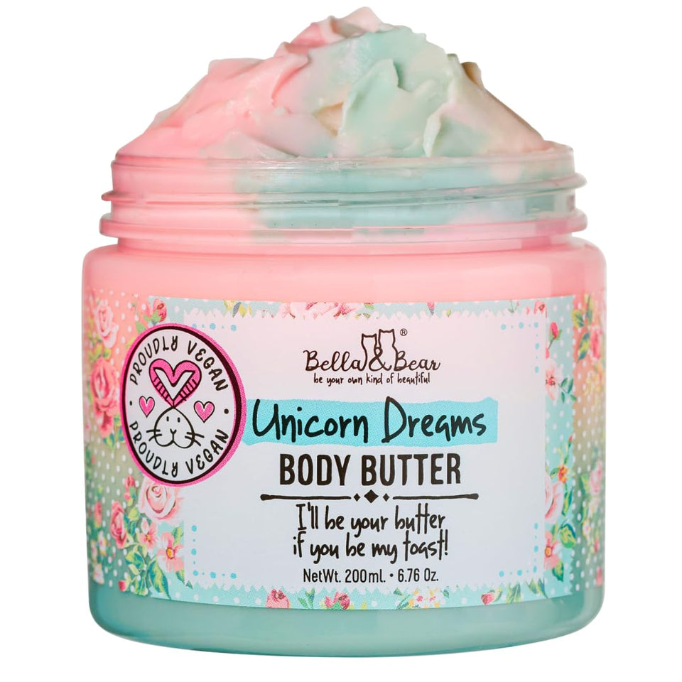 Bella and Bear Unicorn Dreams Body Butter packaging with eco-friendly materials