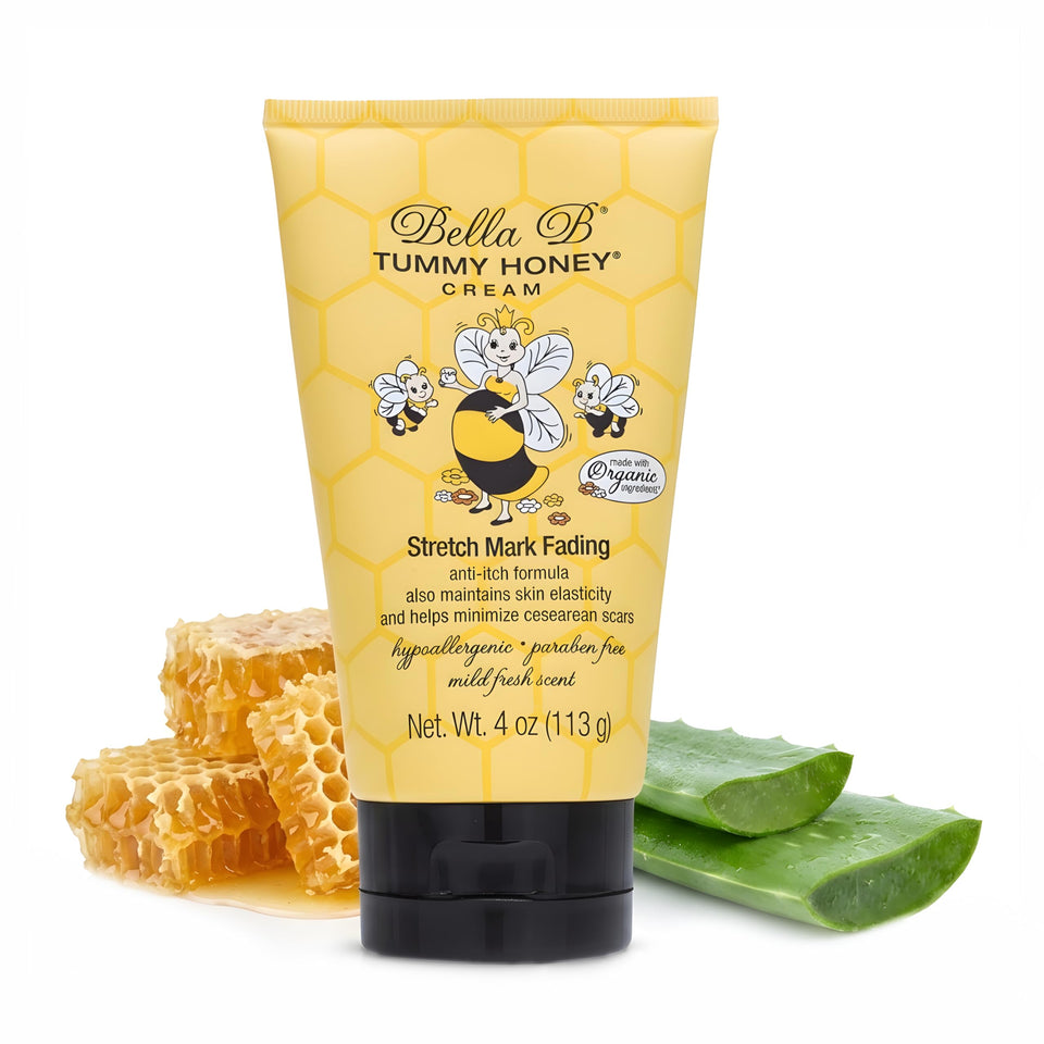 Bella B Tummy Honey Cream bottle demonstrates quick absorption for busy moms