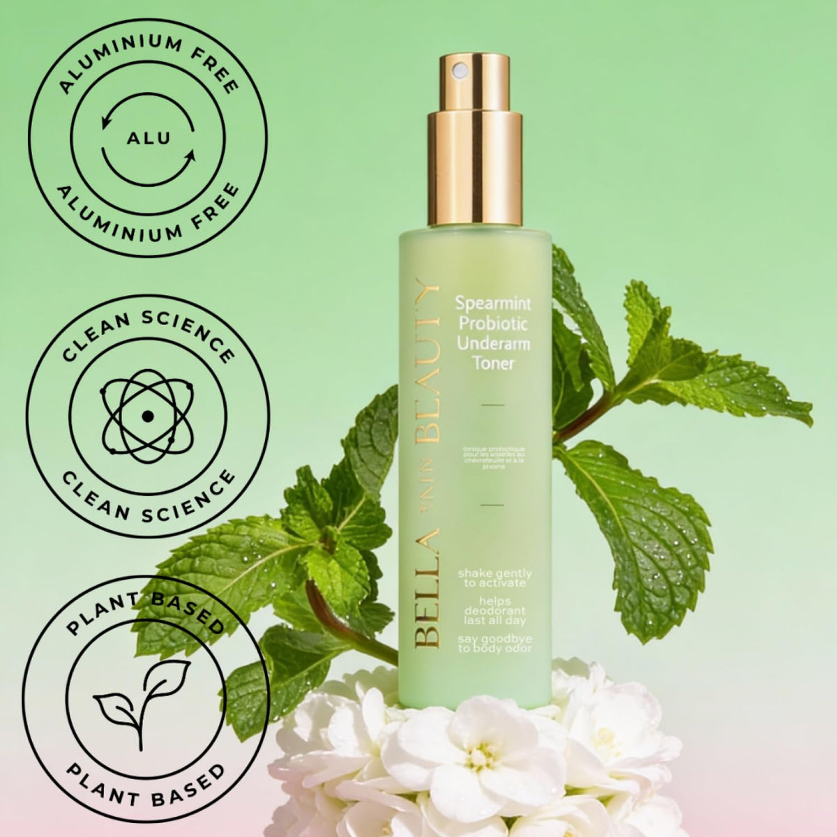 Bella Skin Beauty Spearmint Underarm Toner ideal for gym or travel with a refreshing scent