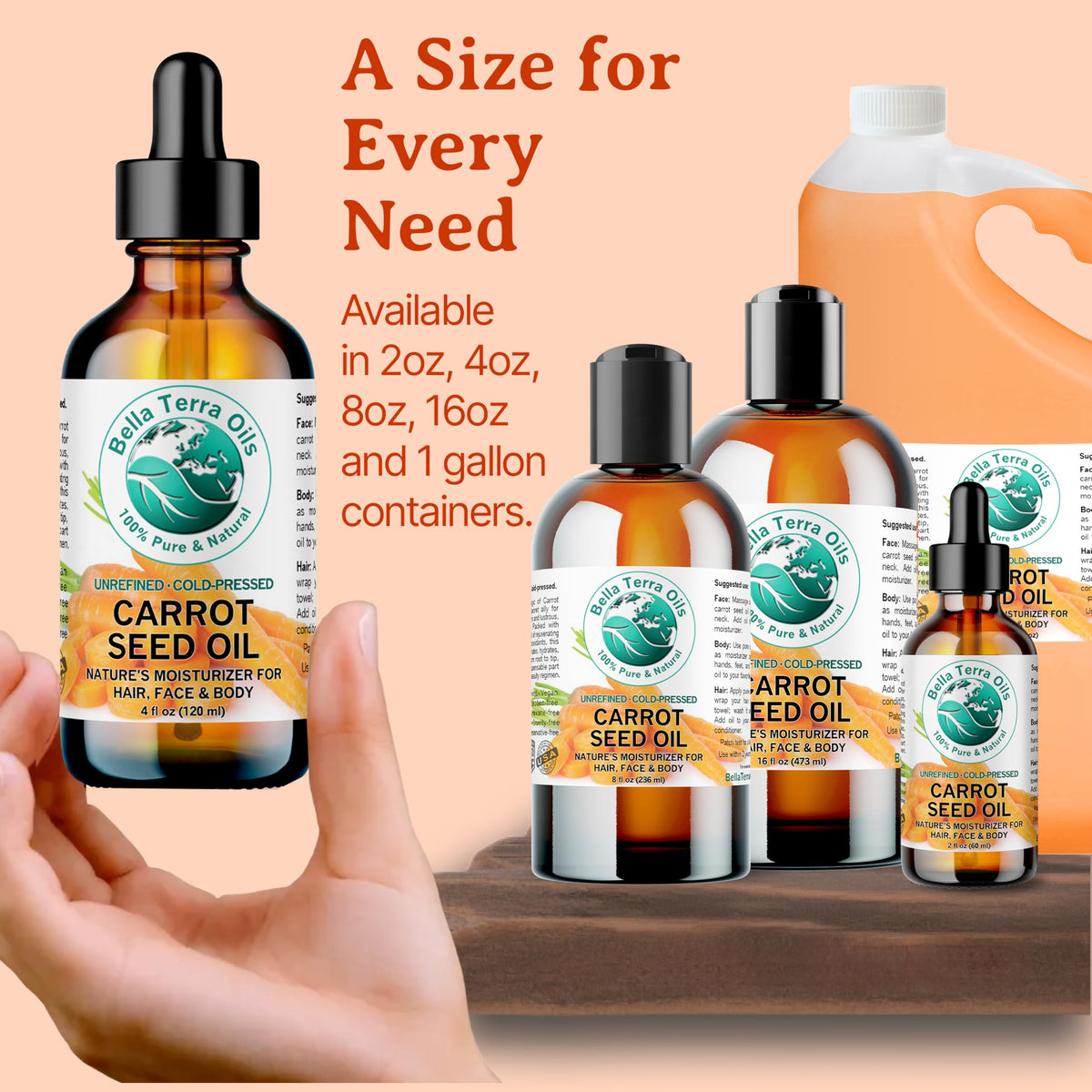 Bella Terra Oils product shot with natural textures evokes organic beauty routine.