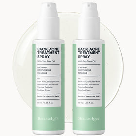BellamiLuxx Back & Body Acne Spray bottle for easy back application and pore clarity.