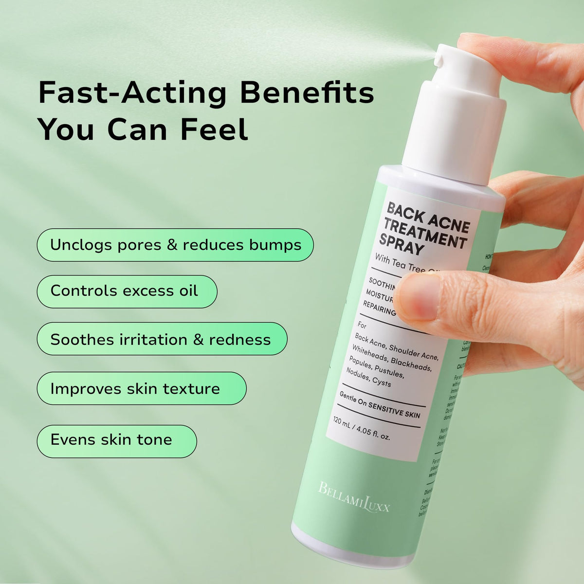 BellamiLuxx tea tree oil clarifying flow for refreshing skin care.