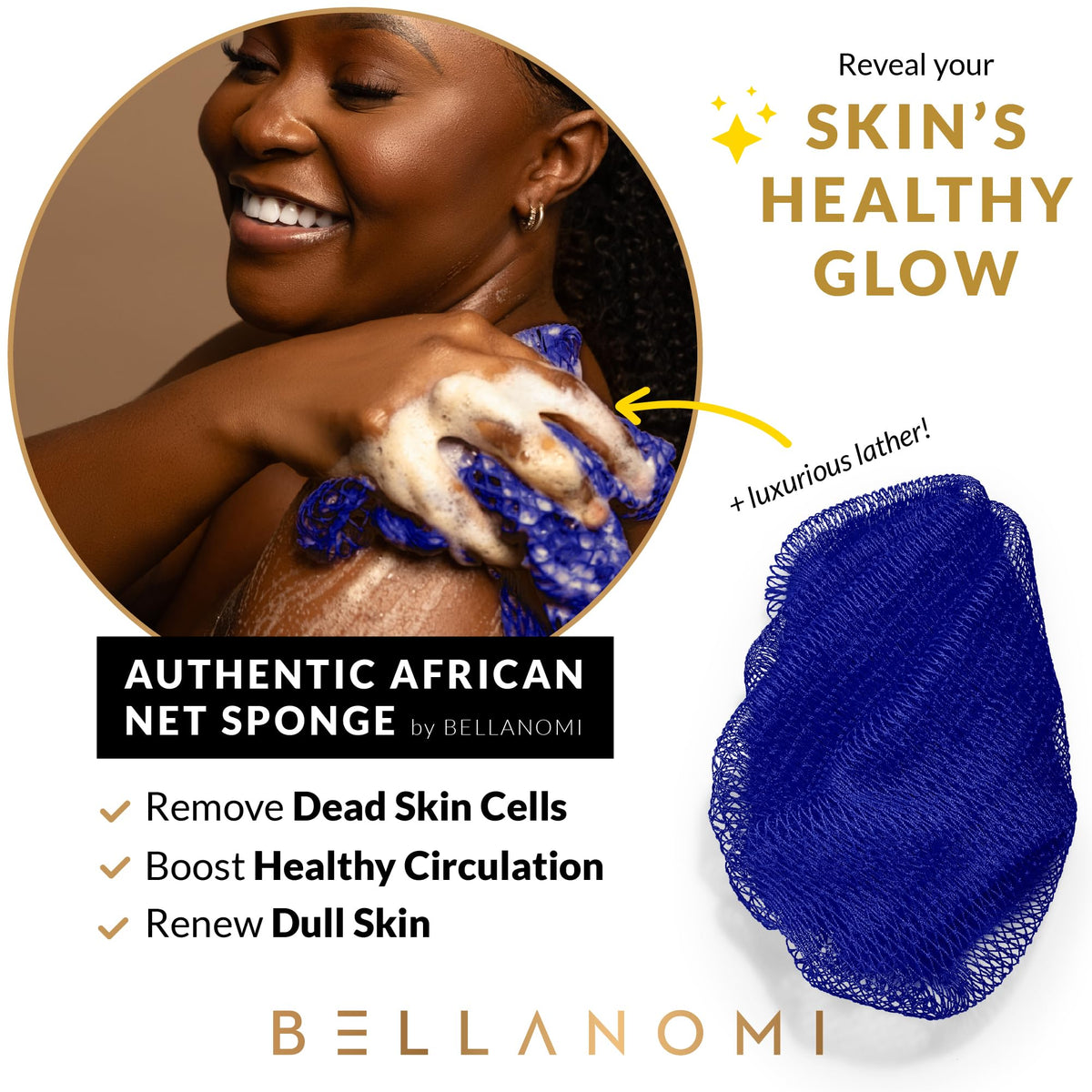 Bellanomi baby blue African net sponge for daily cleansing and exfoliation