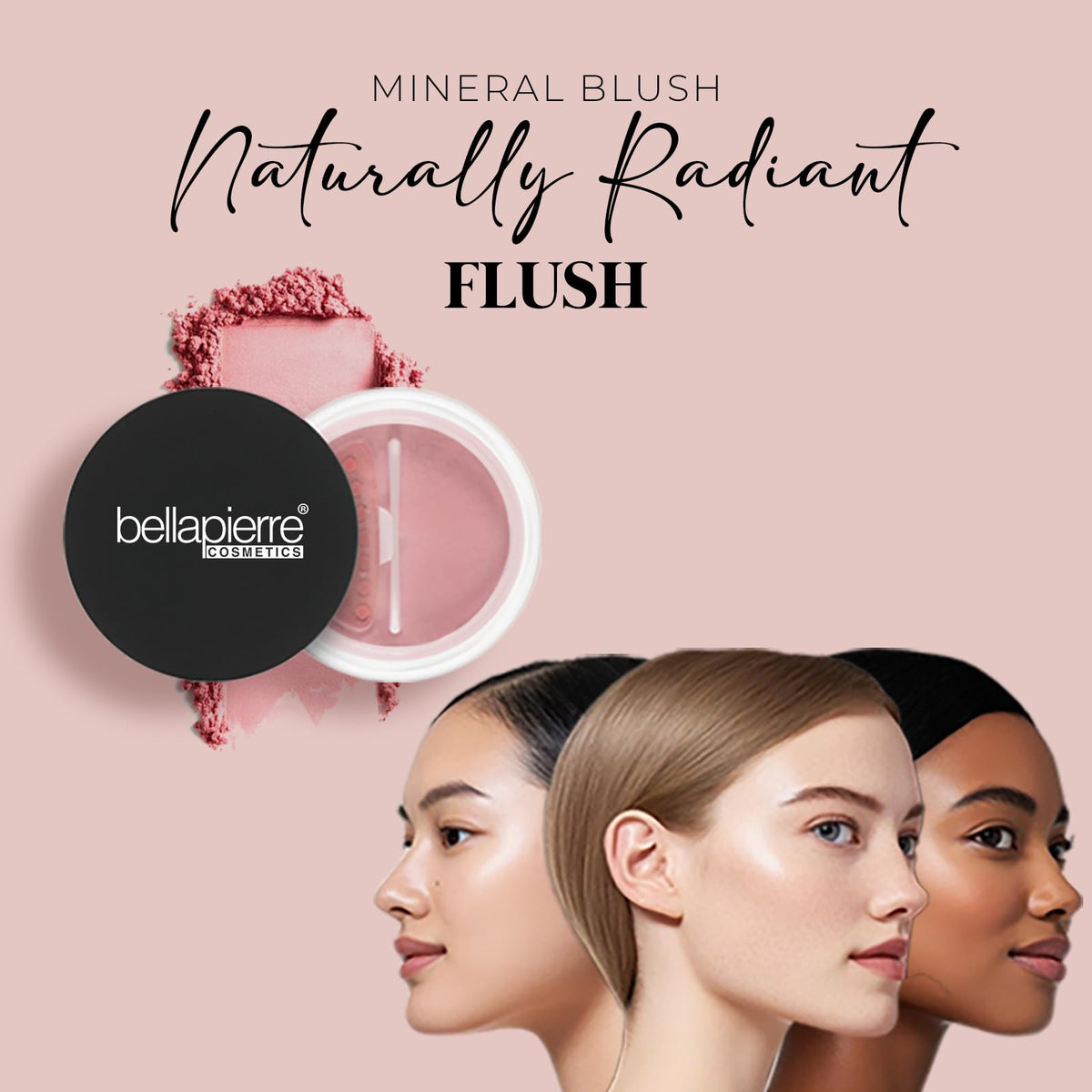 Bellapierre Desert Rose blush swatch on skin shows warm, dewy finish.