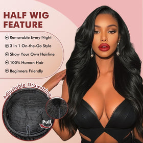 Bellarayine glueless half wig with drawstring closure for secure fit.