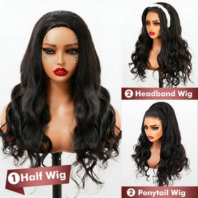 Bellarayine half wig with ponytail option for high-ponytail looks.