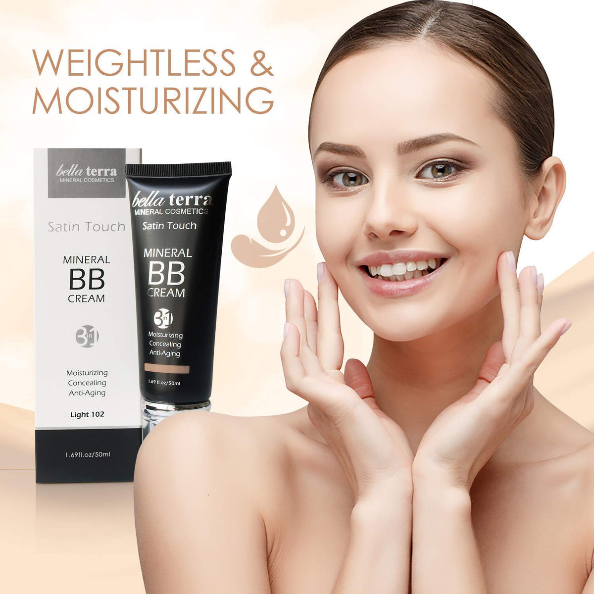 Bellaterra BB Cream Light 102 mineral-based coverage evens the complexion