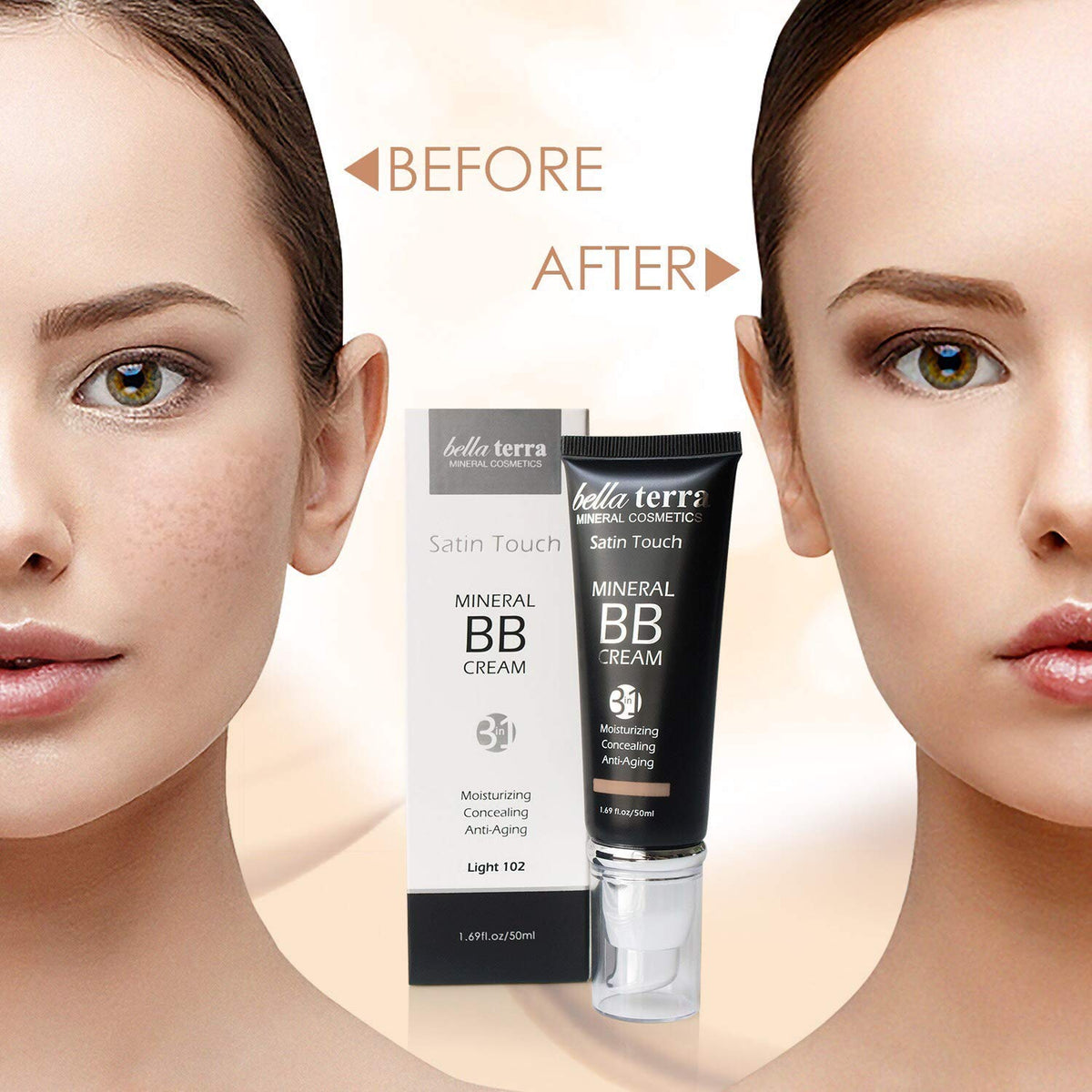 Bellaterra BB Cream Light 102 texture demonstrates seamless blending on skin
