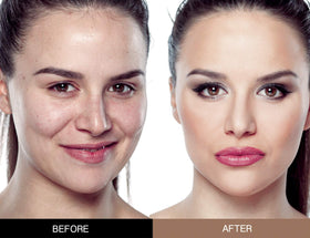 Bellaterra Nutmeg foundation brush application shows smooth blending and natural finish