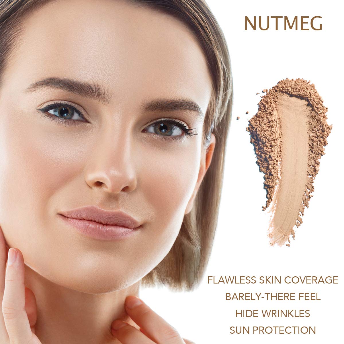 Bellaterra Nutmeg swatch on skin demonstrating warm undertone and buildable coverage