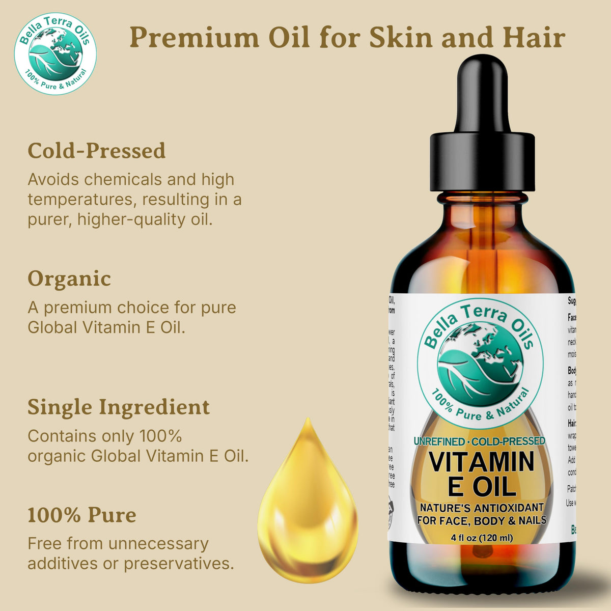 Bella Terra Oils Veteran-owned emblem communicates trust and small-business care.