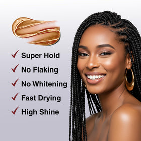 Model with high-shine Bellatique braids styled with gel