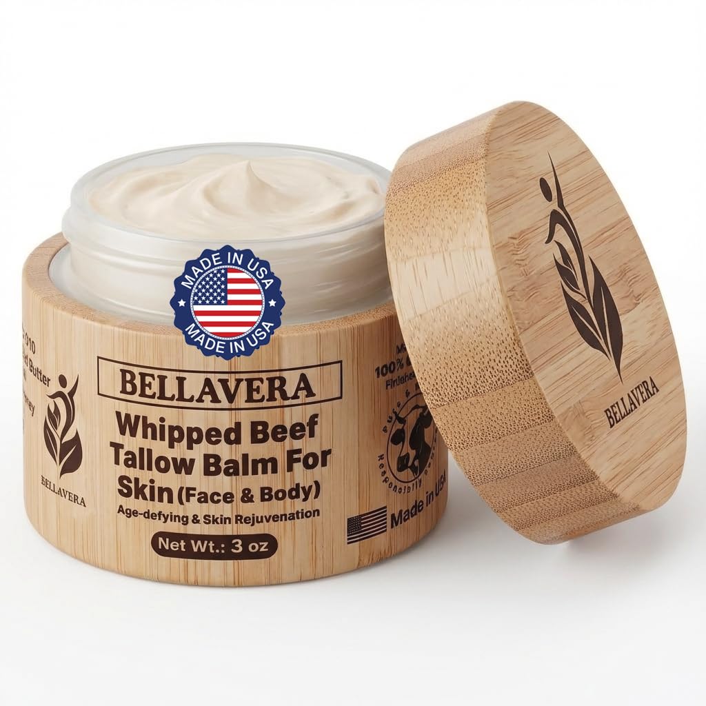 Bellavera whipped tallow honey balm jar closeup showing creamy texture and hydration