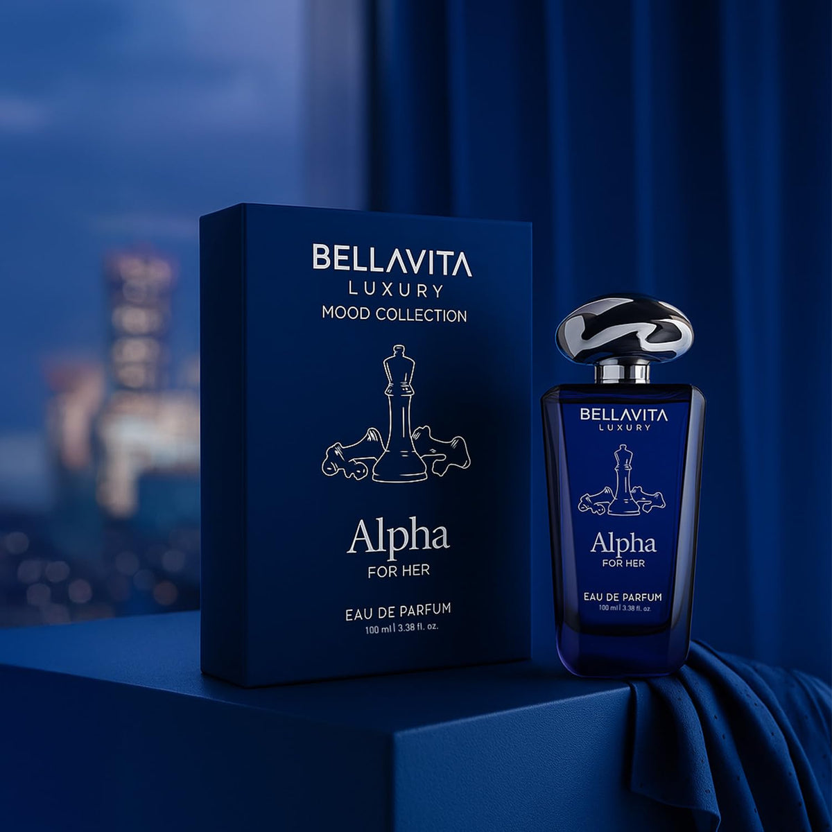 Bellavita Alpha for Her vanilla-fruity blend; modern charm for evening wear.
