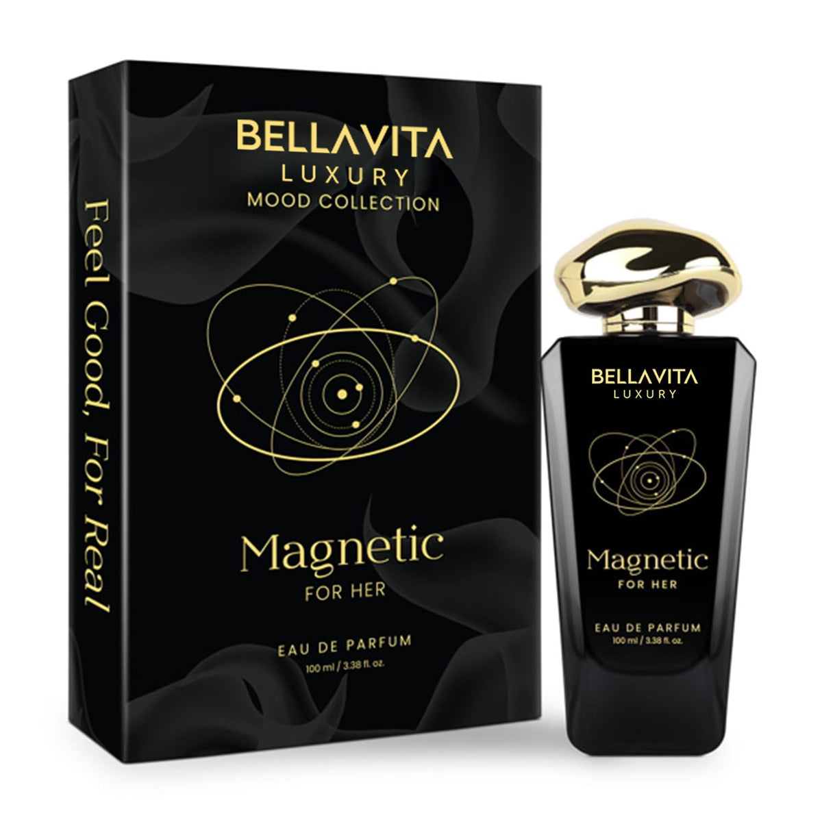 Bellavita Magnetic for Her bottle closeup reveals premium design and fragrance depth.