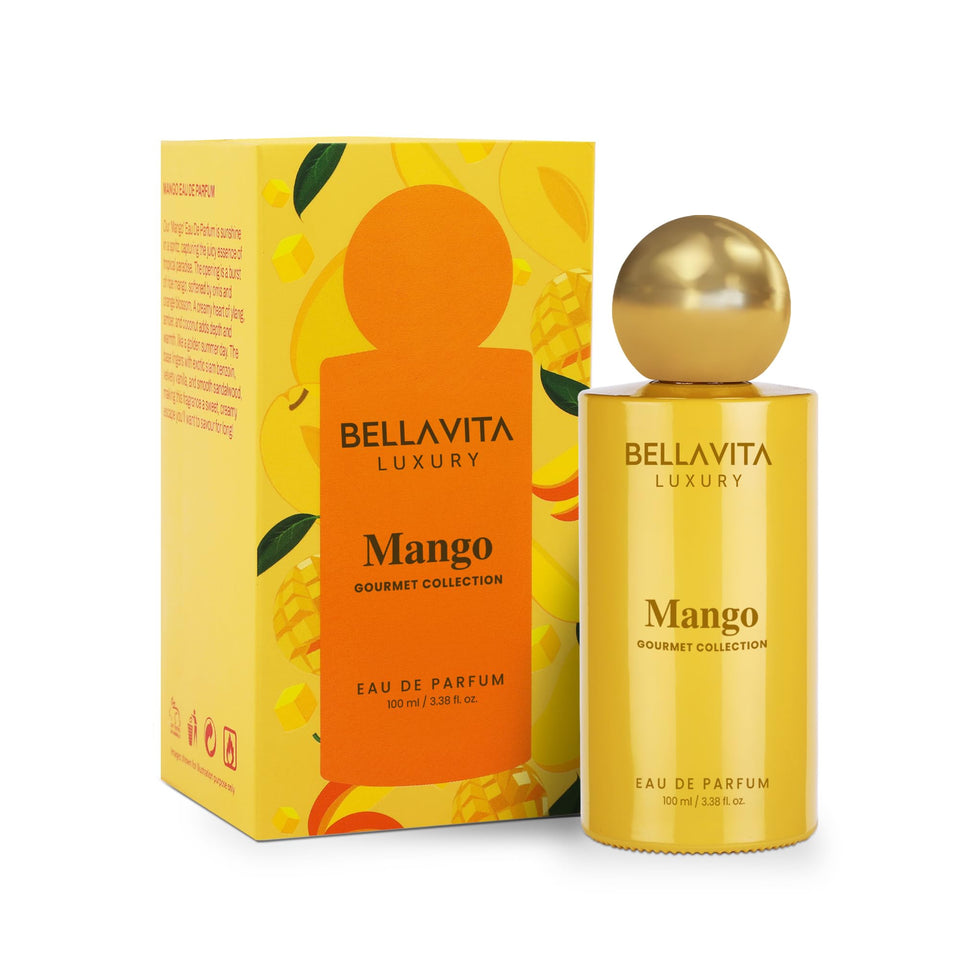 Bellavita Mango EDP bottle showing tropical elegance for daily wear.