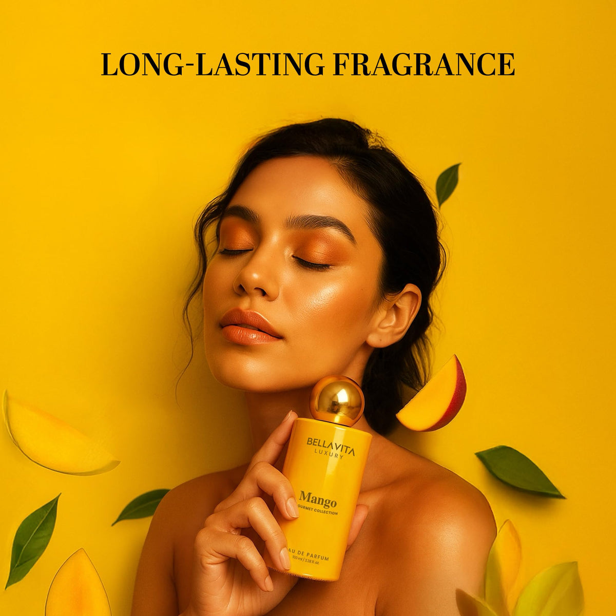 Bellavita Mango EDP gift box packaging conveys luxury gifting appeal.