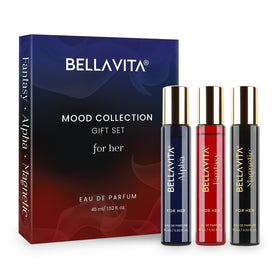 Bella Vita Mood Alpha bottle close-up, saffron-cedarwood notes for confidence