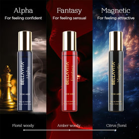 Bella Vita Mood Magnetic bottle on desk, warm sensual scent for evenings