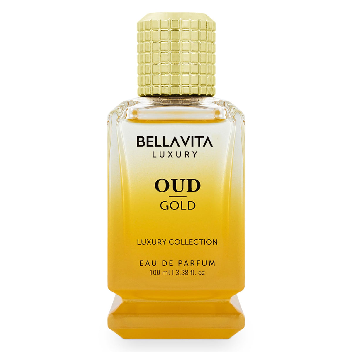 Bella Vita Luxury OUD Gold bottle with luxurious gold tones for a premium unisex fragrance