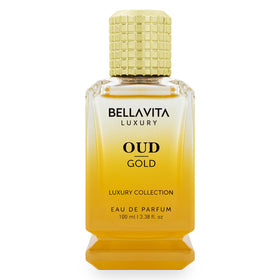 Bella Vita Luxury OUD Gold bottle with luxurious gold tones for a premium unisex fragrance
