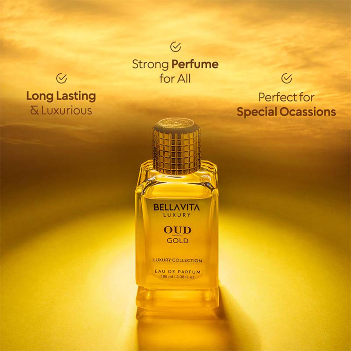 Bella Vita Luxury OUD Gold caramel swirls evoke warm gourmand accord