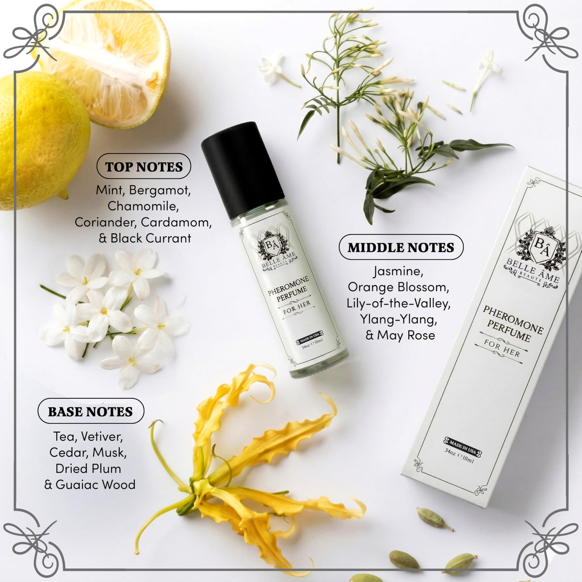 BELLE AME pheromones roll-on on the wrist for discreet use
